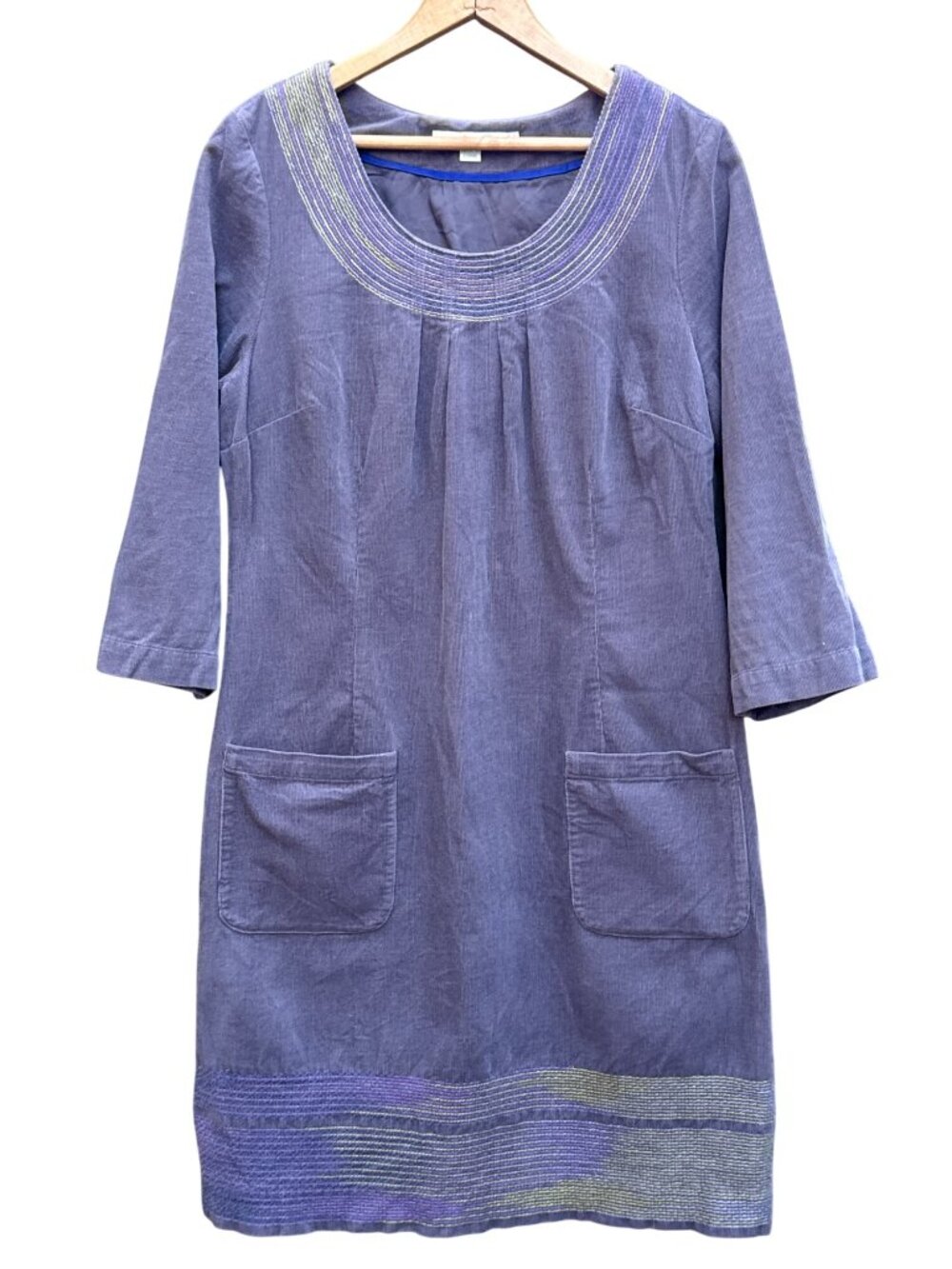 Boden Purple Corduroy Dress With Embroidered Neckline &‎ Pockets UK 12R US 8R